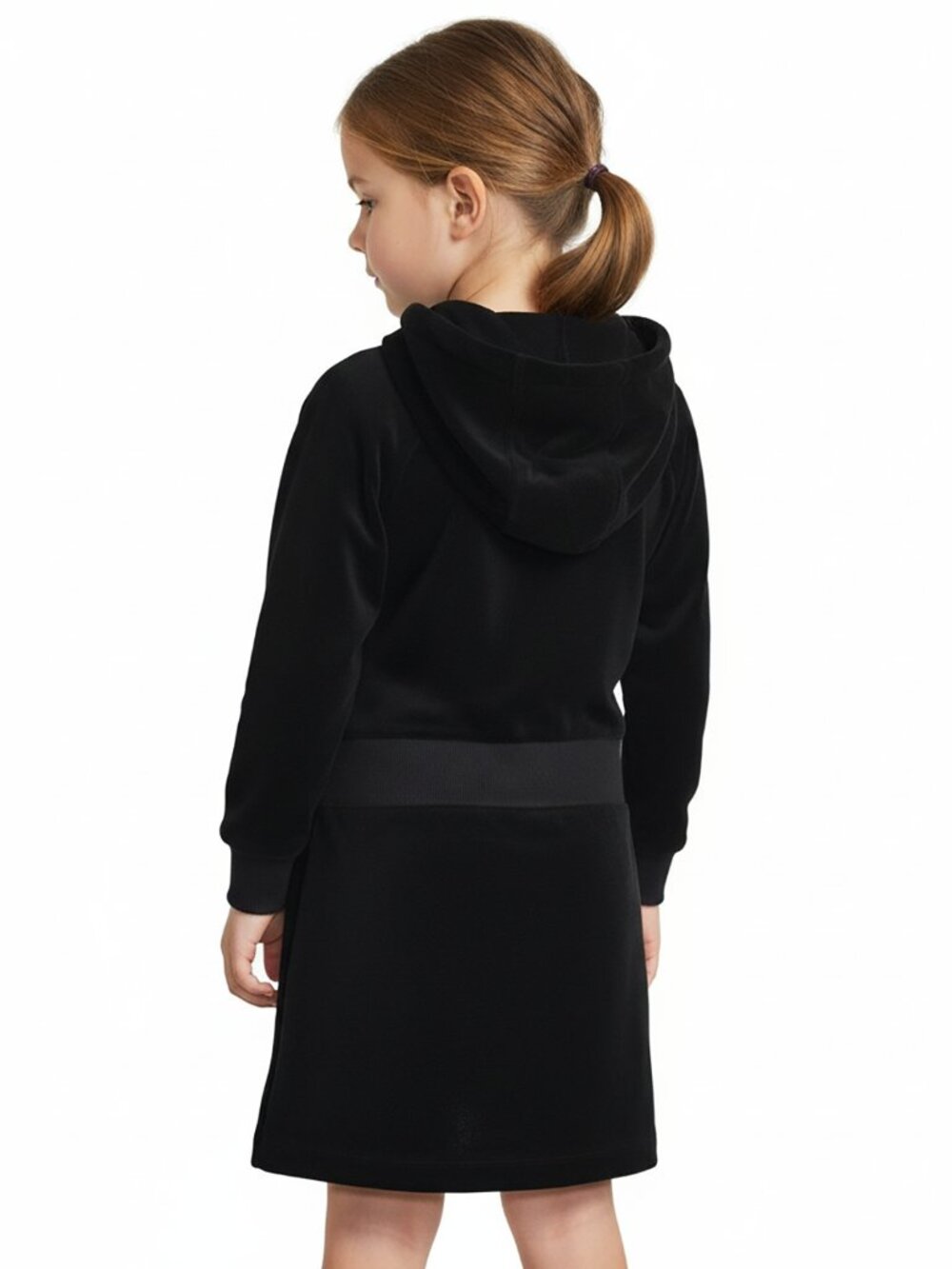NIKE Girls Hoodie Dress Black Velour Long Sleeve Outfit Size 6 - Picture 2 of 3